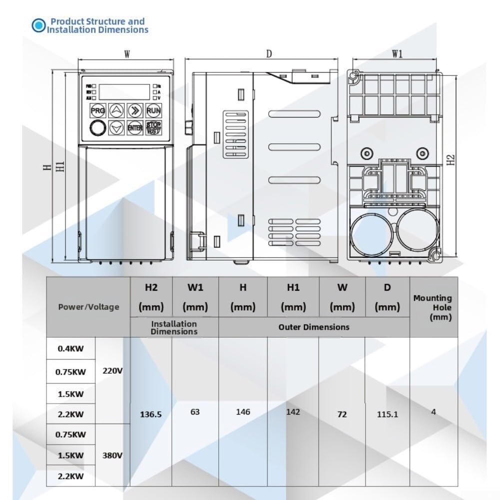 Variatore per frequenza 0.75kW ABS per calore Alta Durata Variatore