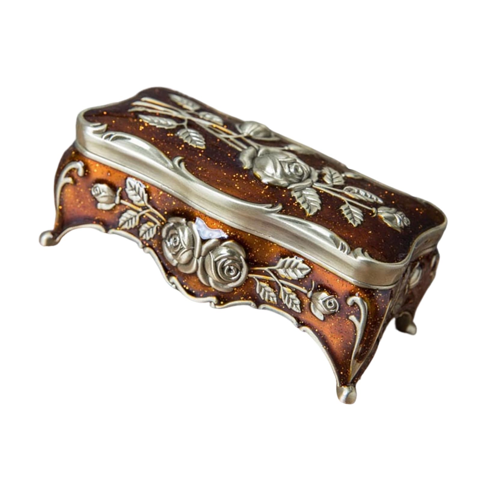 FGDTREE Handcraft Vintage Inspired Metal Storage Box with Intricate Floral Designs for Women Retro Jewelry Storage Case