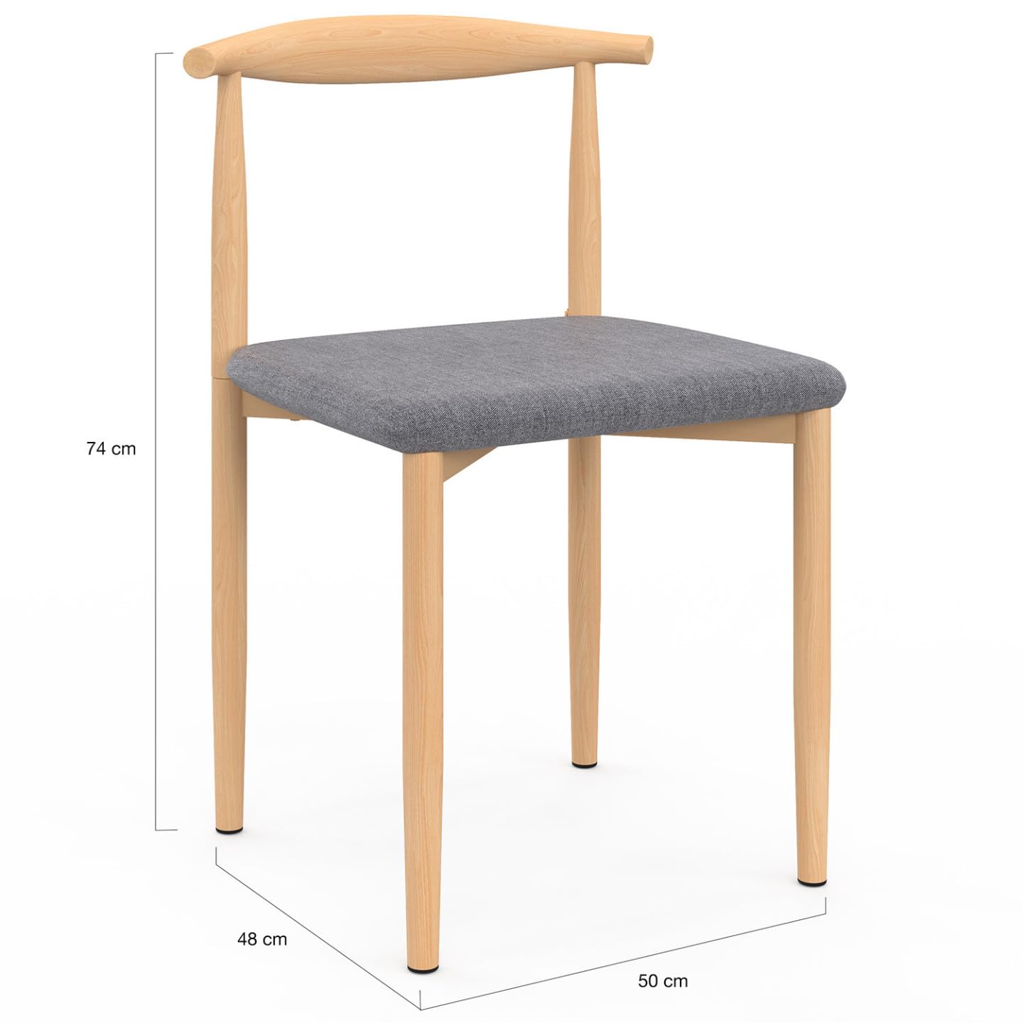 IDMarket - Set di 6 sedie da pranzo NOE in finto legno con sedute in tessuto grigio chiaro