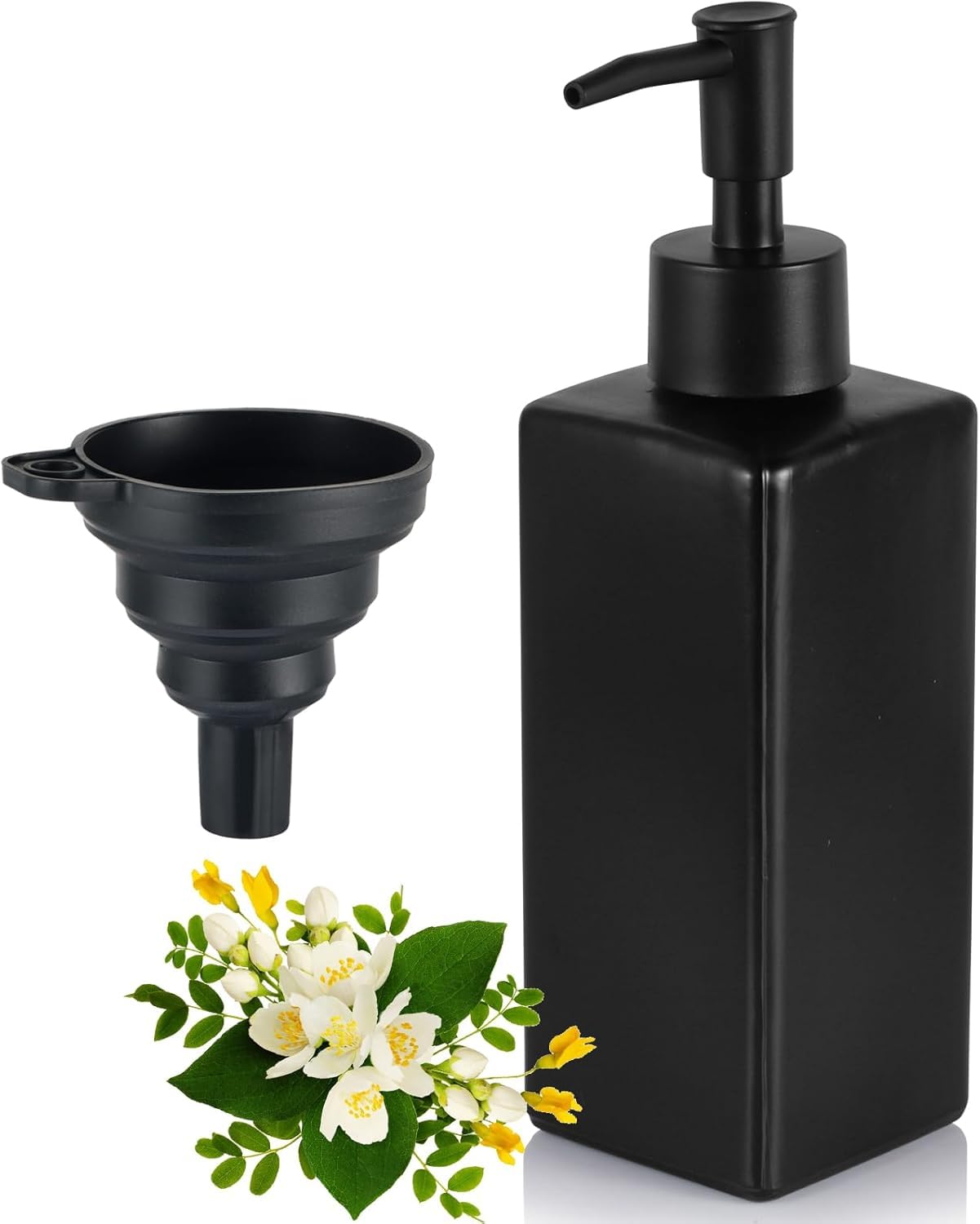 MirraSwit Black Glass Soap Dispenser, 350ML Square Soap Dispenser Set, Black Glass for Kitchen for Bathroom, Countertop, Kitchen