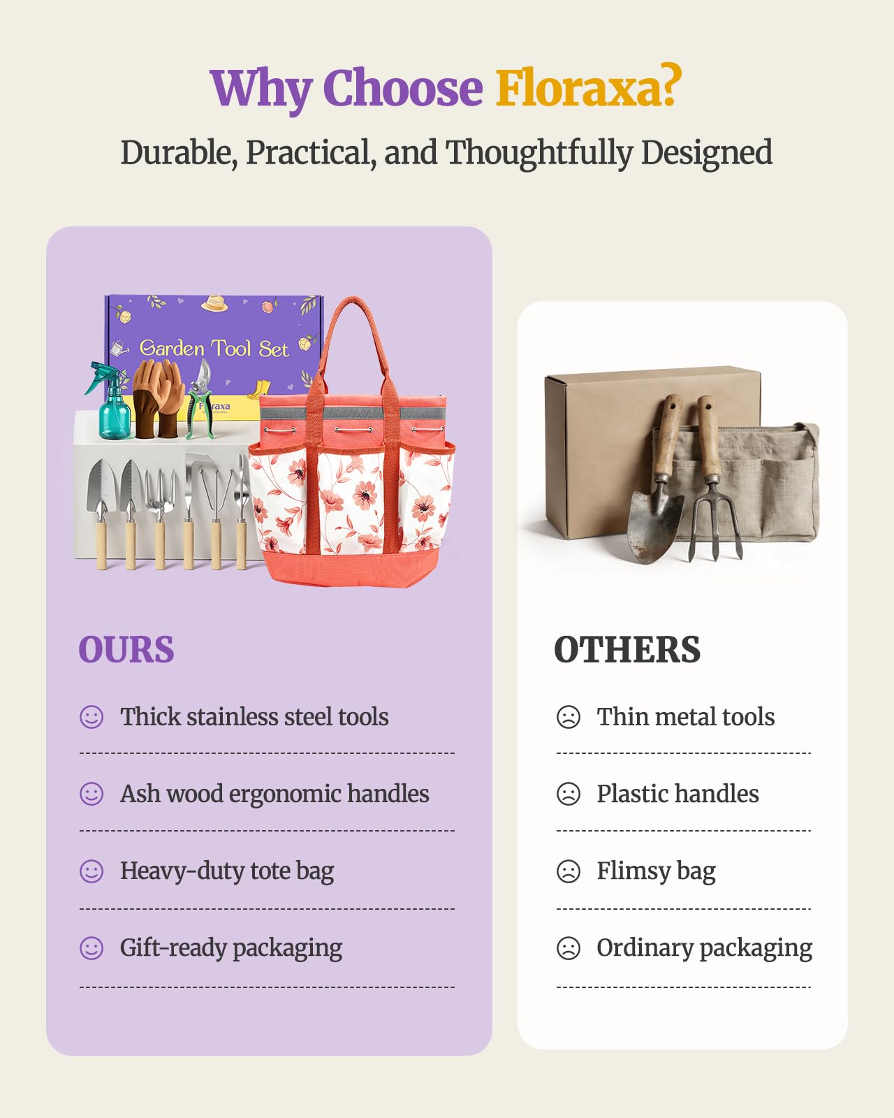 Lot de 10 outils à main de jardin résistants à la rouille, sac à main tendance et robuste, cadeau de jardinage pour femme, rose