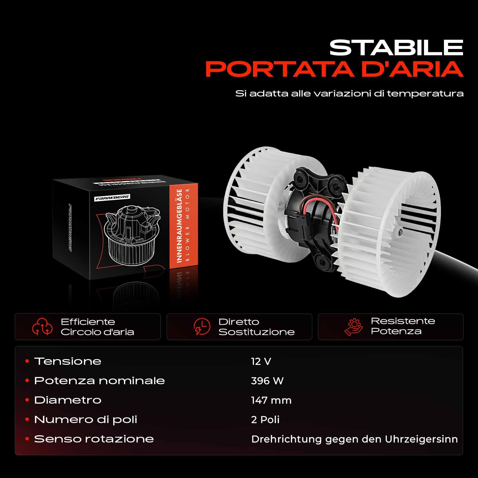 Frankberg Motore del ventilatore Ventilatore del riscaldamento Compatibile con T.o.u.a.r.e.g 7L6 7L7 7LA C.a.y.e.n.n.e 9PA Replace# 700262,7L0820021Q