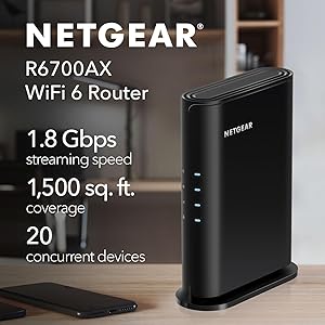 NETGEAR 4-Stream WiFi 6 Router (R6700AX) Router Only, AX1800 Wireless Speed (Up to 1.8 Gbps), Covers up to 1,500 sq. ft., 20 Devices Free Expert Help