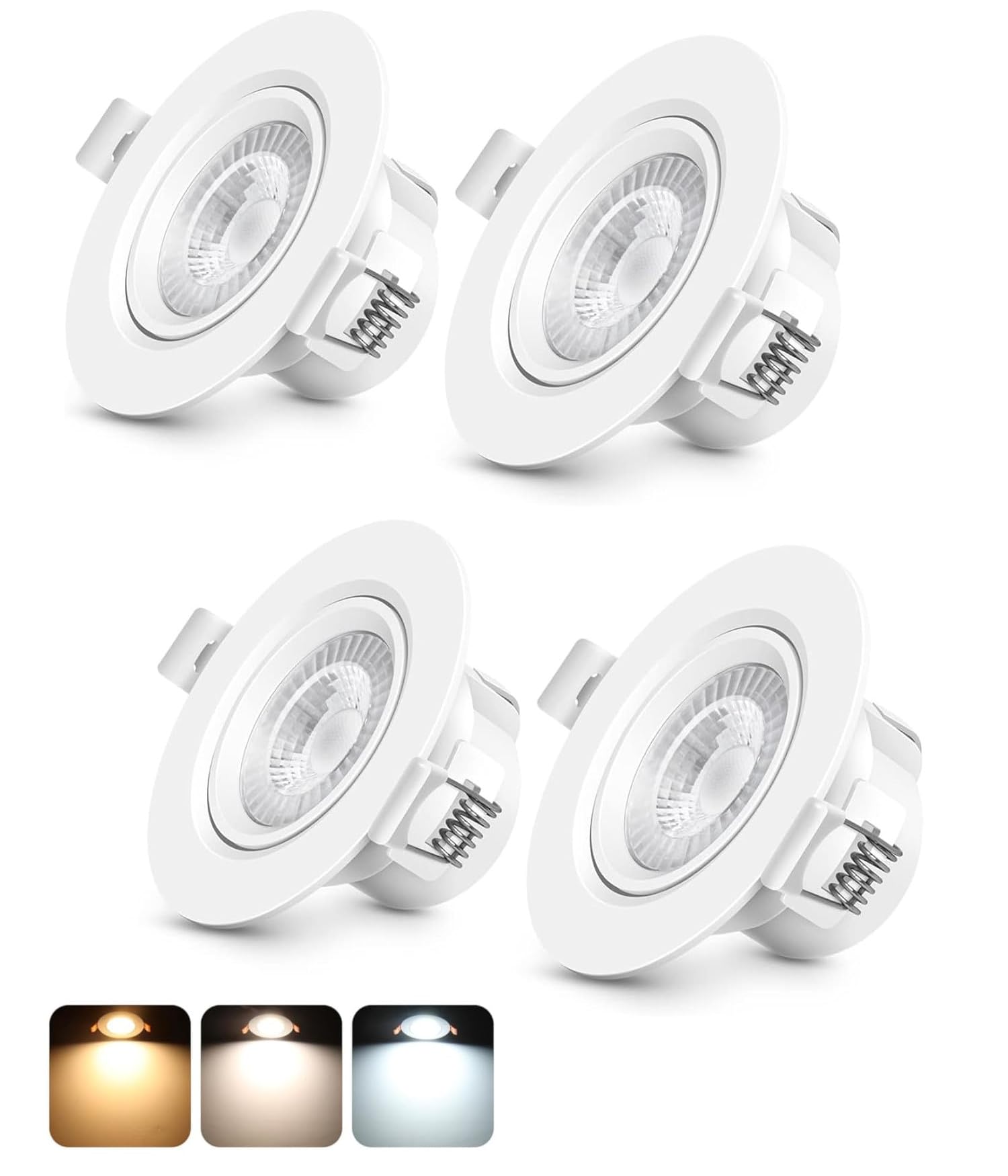 4 Pack Spain LED Spot Lights Recessed Ceiling Lights, 7W Downlight Adjustable Tilt Twist - Spot Lighting Ultra Slim 110-240V 2700K 4000K 6500K Selectable,for Kitchen Living Room – 2 Year Warranty