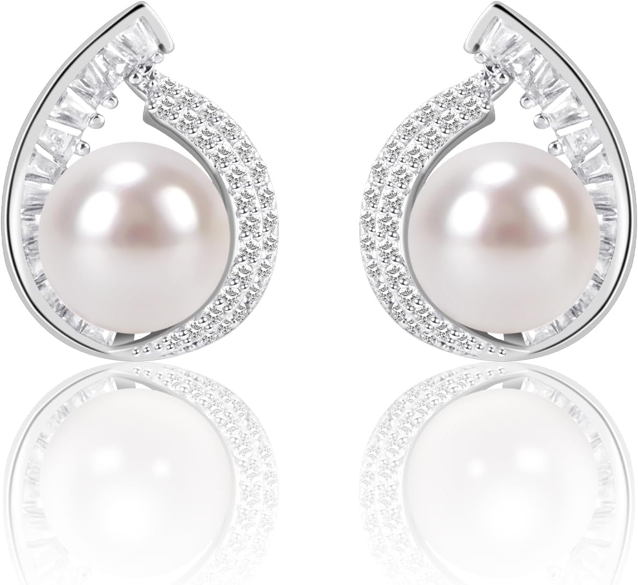 925 Sterling Silver AAAAA+ Handpicked Freshwater Cultured Pearl Earrings Hypoallergenic with Genuine Cultured Pearls Cubic Zirconia Stud Ideal Gifts with Gift Box