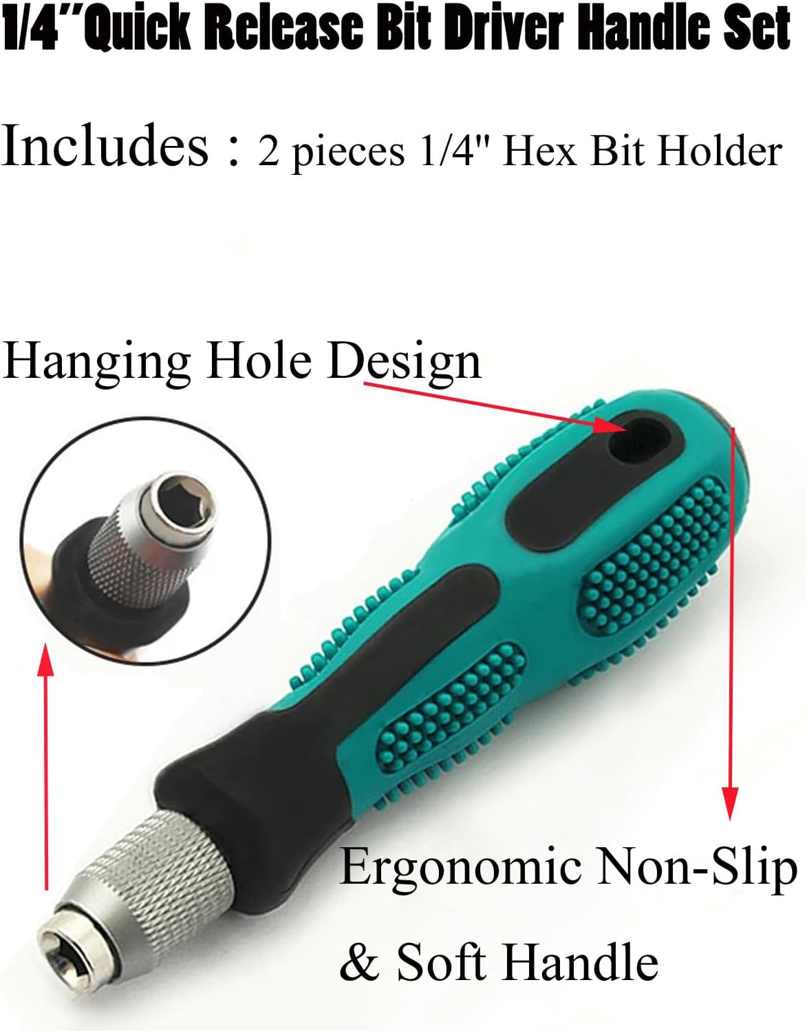 Bit Driver Handle,2 Pieces 1/4 inch Hex Quick Release Change Handle,6.35mm Hex Screwdriver Bit Holder Handle Set with Non-slip Handle Screwdriver Bit Holder