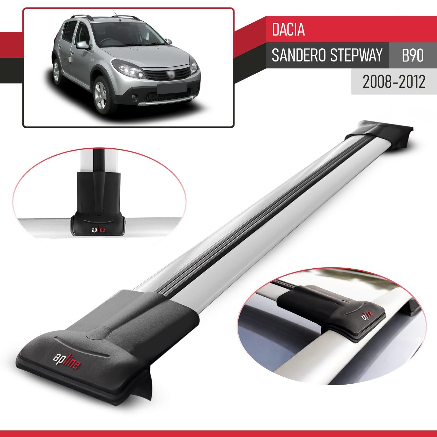 Compatibile con Dacia Sandero Stepway (B90) 2008-2012 Modello FLY Barre Tetto Portapacchi Auto Barre Portatutto Grigio Alluminio 2 Barre