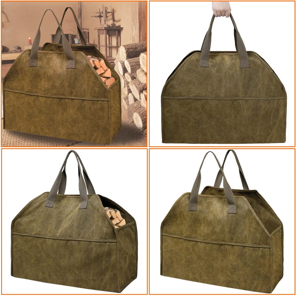 Borsa di Stoccaggio in Legno con Robusto Maniglie, Cesta Portatile Legna Sacca Pieghevole da Camino con Guanto, per Camini Stufe a Legna da Ardere Tronchi Campeggio Spiagge,Marrone