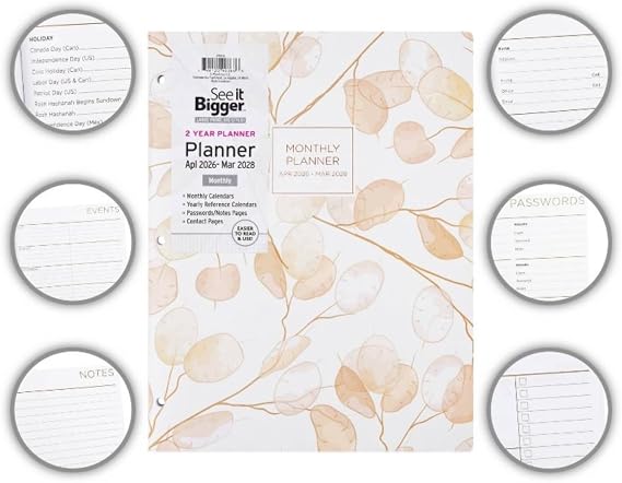 PlanAhead Home/Office 2-Year Monthly Planner, April 2026 March 2028, 8.5 x 11 Inches and Customized Color Pen (Flowers)