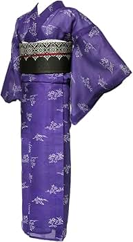 Amazon | [dear-japan]着物 単衣 絹紅梅 長板染め 鳥獣戯画 うさぎ 紫