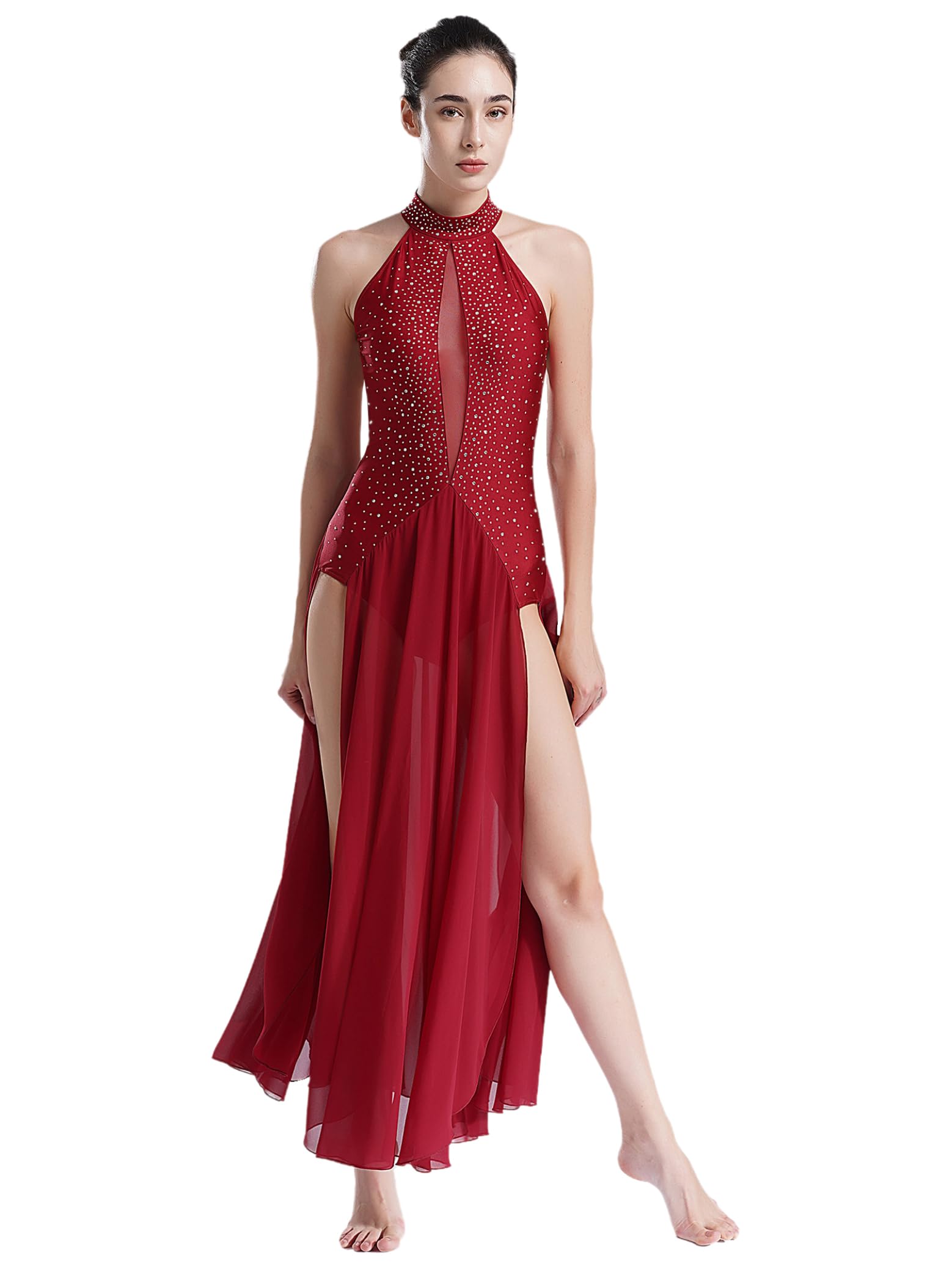 HULIJA Womens Long Lyrical Dance Dress Contemporary Dancewear Flowy Split Maxi Dresses Performance Costume