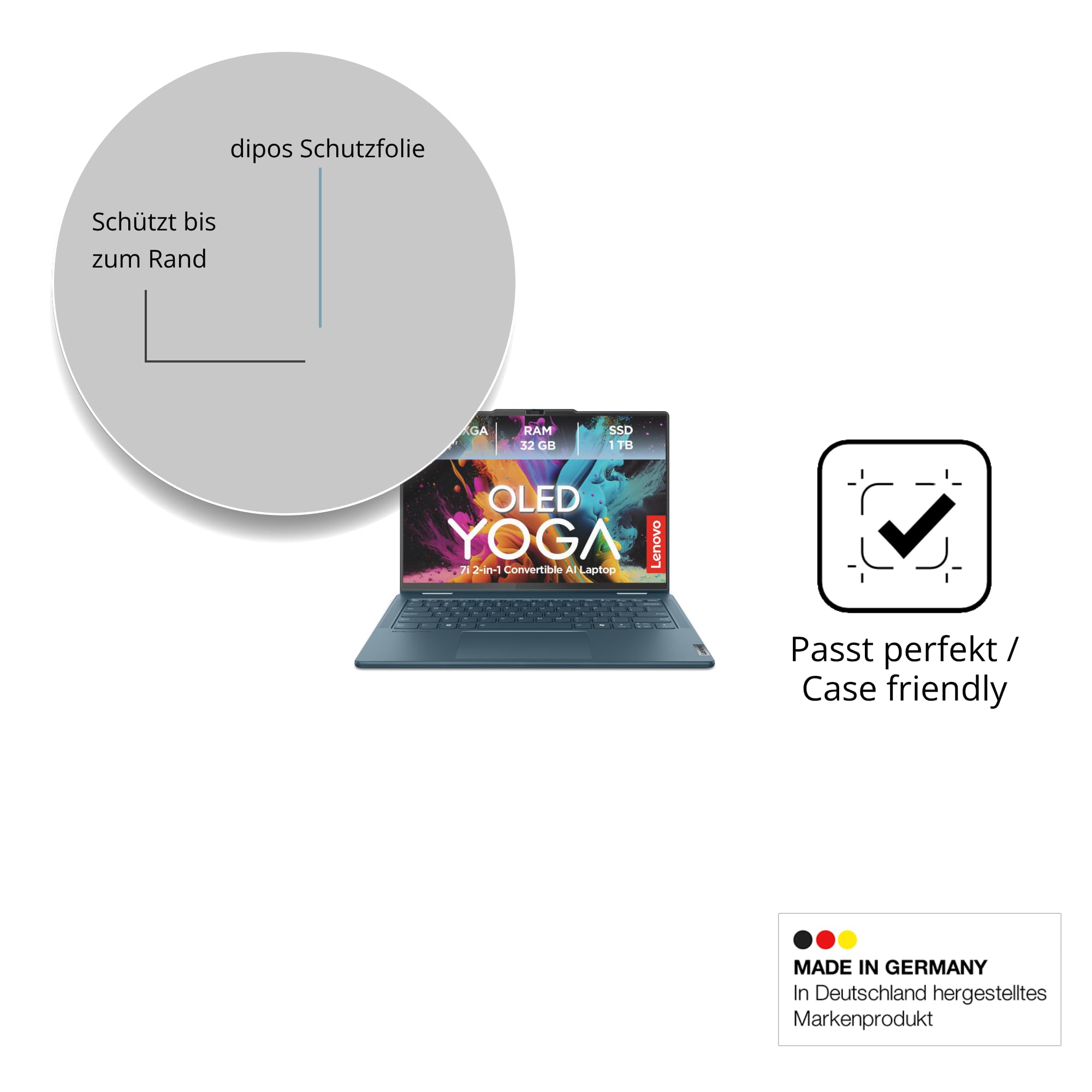 dipos 2x Pellicola 9H opaca per Lenovo Yoga 7i 2-in-1 Gen10 14 Zoll | Antiriflesso, non si rompe e non si scheggia, non è vero vetro, Anti-Shock, antigraffio, senza bolle, autoadesiva