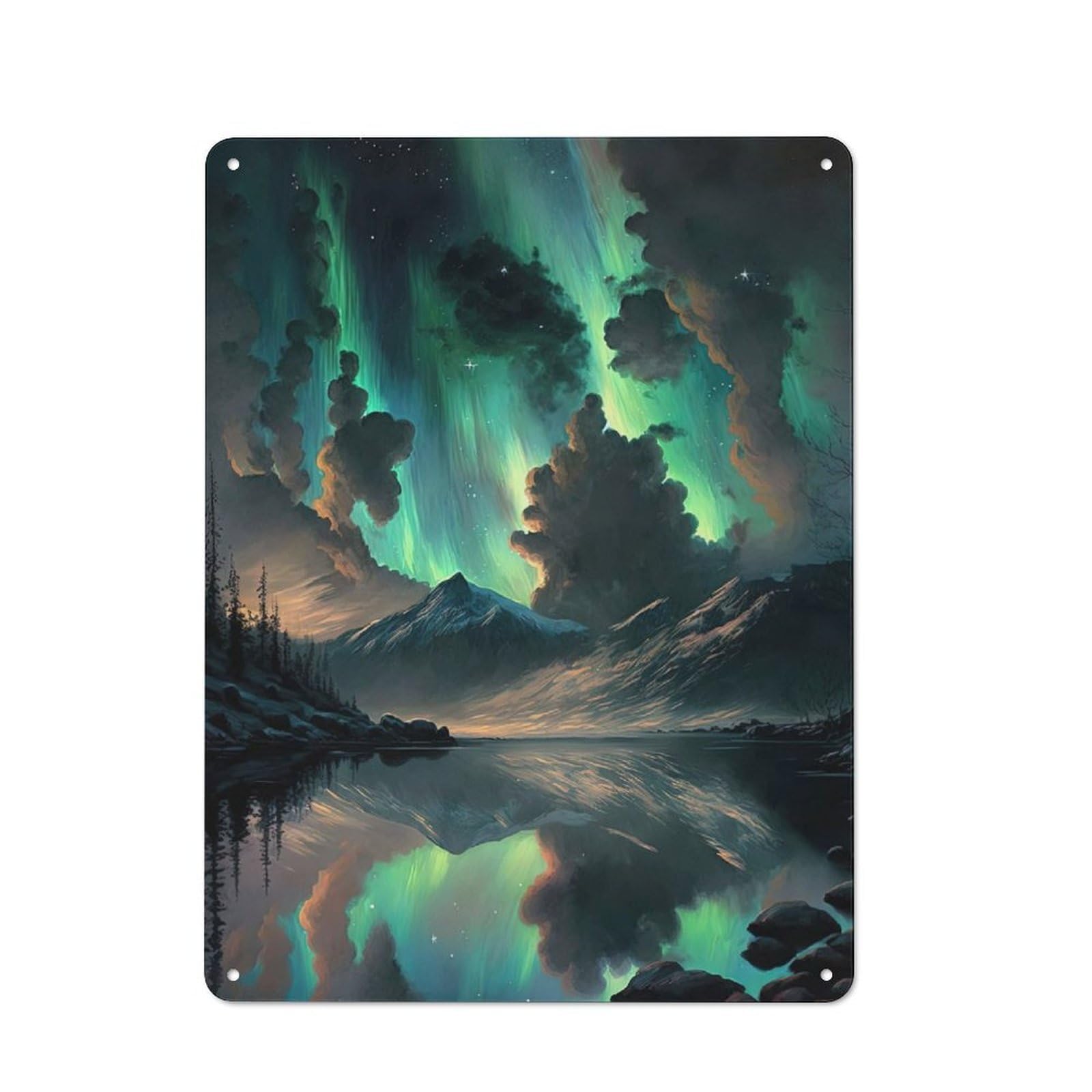 Green Aurora Borealis Metal Gift Sign 40x30cm, Vintage Home Wall Decor for Home, Shop, Pub Or Studio Wall