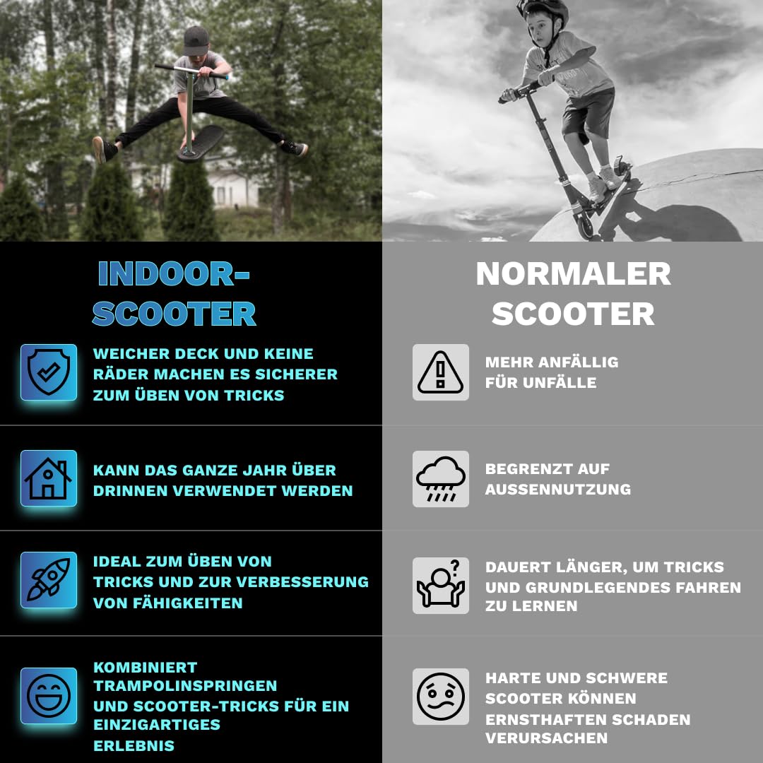 The Indo Trick Scooter - Stunt Scooter for Teens, Kids and Adults - Trampoline Scooter to Practice Pro Scooter Tricks - Indoors and Outdoors Scooter - Professionals and Beginners