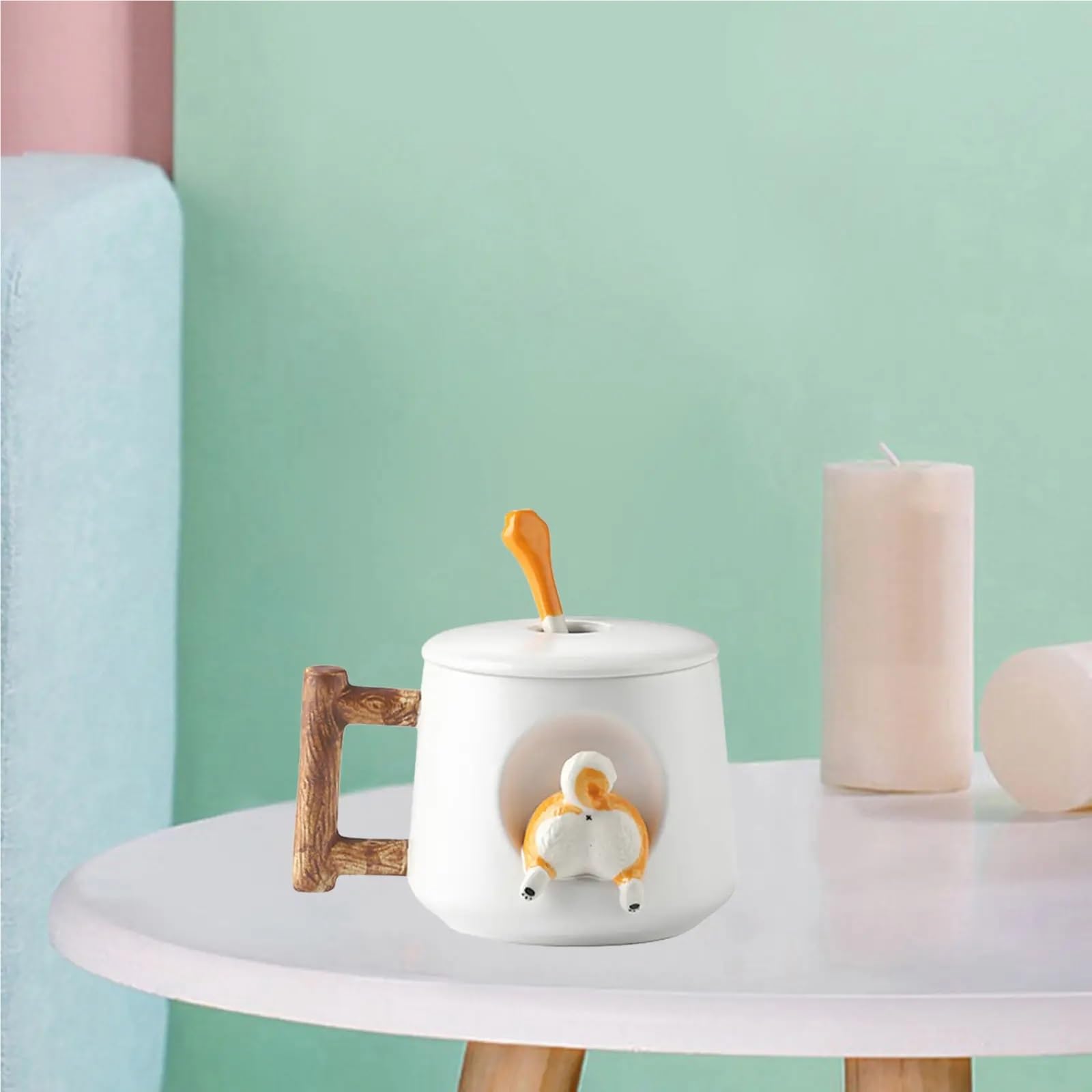 2 uds 500ml Taza de cerámica a tope 3D con tapa cuchara novedad divertida cerveza té de la leche jugo beber taza for café con leche Para Boda