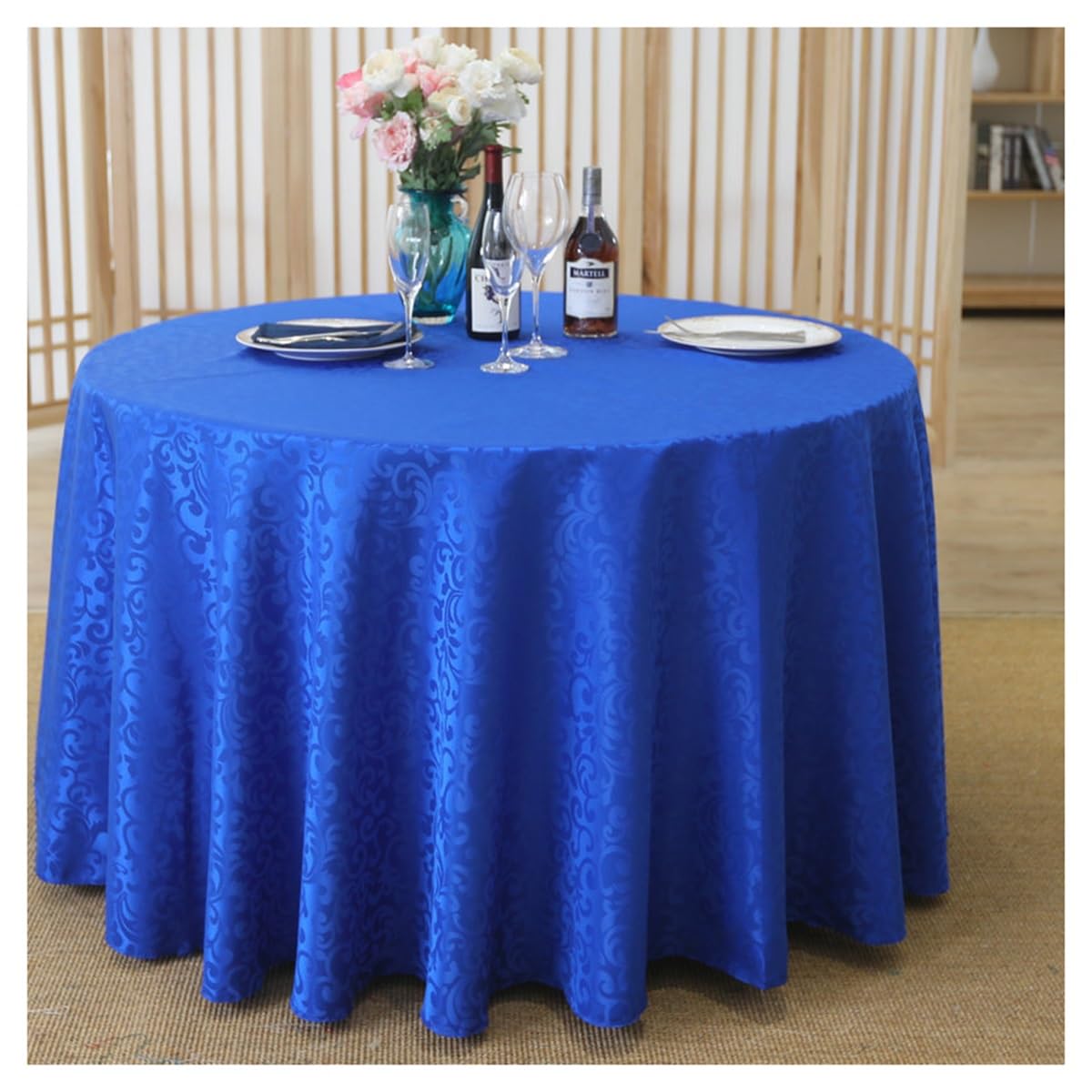 Nappe ronde bleue de 300 cm lavable et infroissable pour simplifier vos repas