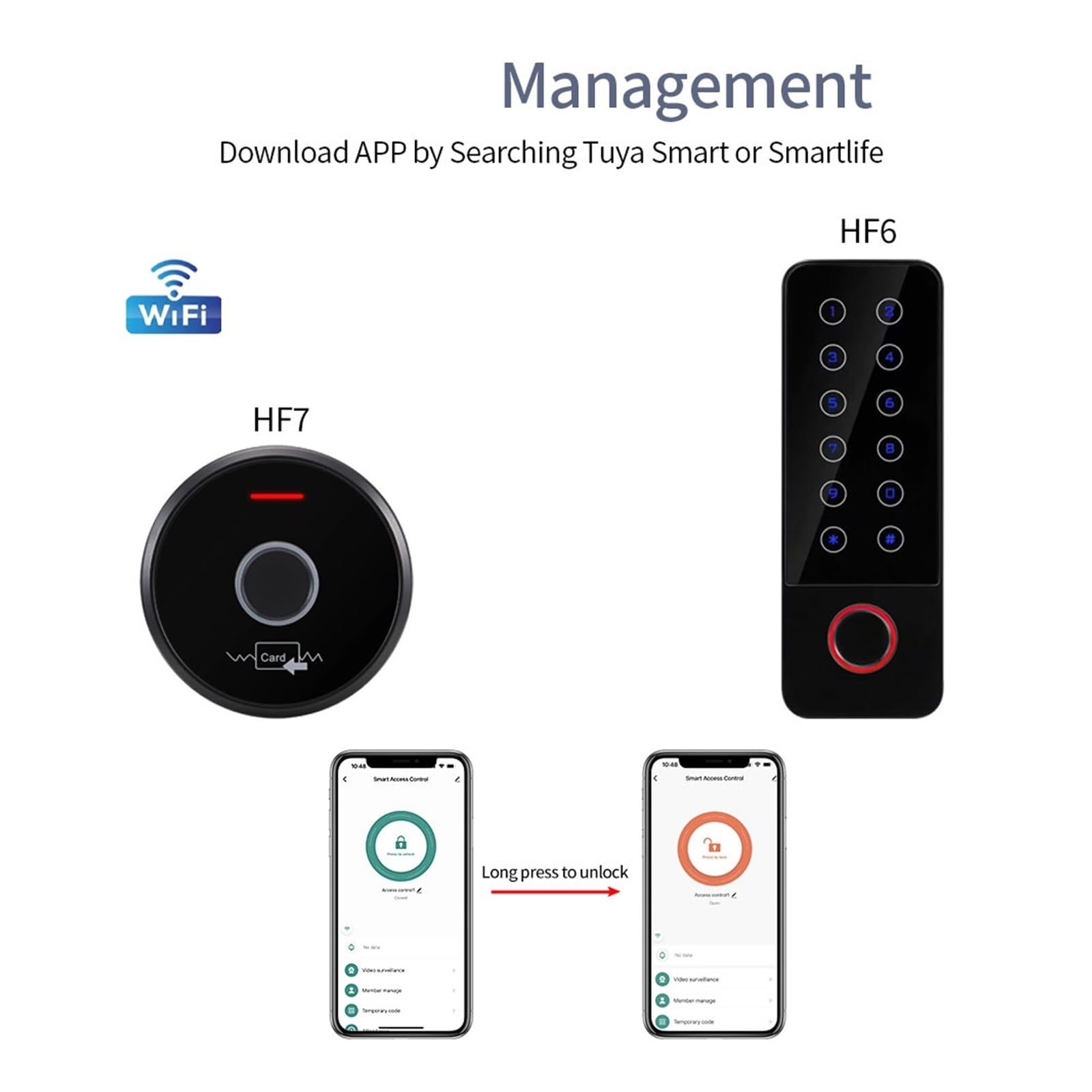 Sistema di blocco porta con tastiera RFID e impronta digitale autonomo impermeabile Wi-Fi da 12 V, allarme magnetico, Maggiore sicurezza(HF7 13.56Mhz(IC))