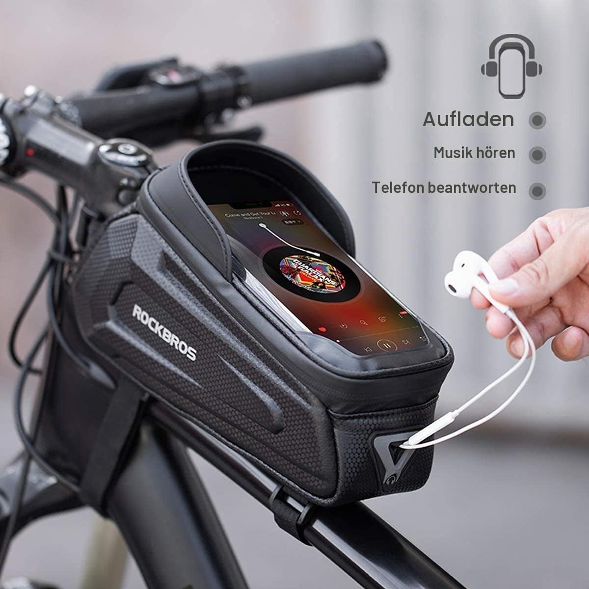 ROCKBROS Fahrrad Rahmentasche Lenkertasche Wasserabweisend Handytasche für Smartphone bis zu 6.8 Zoll mit TPU Sensitivem Touchscreen für Montainbikes, Rennrad, Ebikes