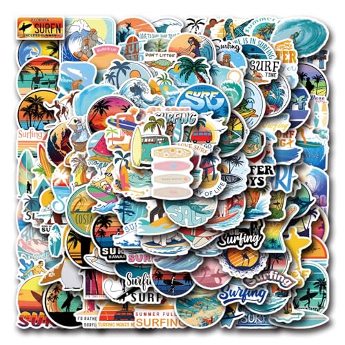 Surfing Stickers Waterproof - Kids Teens & Adults - 110 Summer Stickers Pack for Water Bottle...