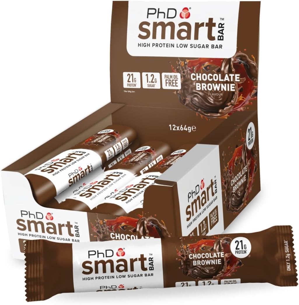Nutrition Smart Protein Bars - 21g Protein, Low Calorie Snacks, Great Tasting High Protein Snacks & Low Sugar Healthy Snacks for Workout Recovery, Chocolate Brownie Flavour Flavour, 64g, 12 Pack