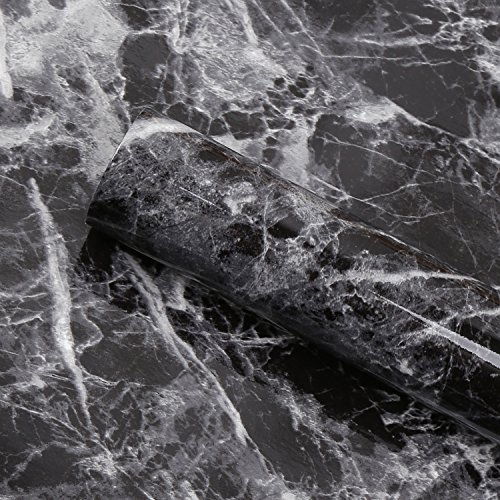 Wallstickery Marble Paper for Counter top Black Gray Granite Wallpaper Gloss Self Adhesive Sticky Faux Stone Wall Stickers Removable Peel Stick Furniture Home Kitchen Cabinets