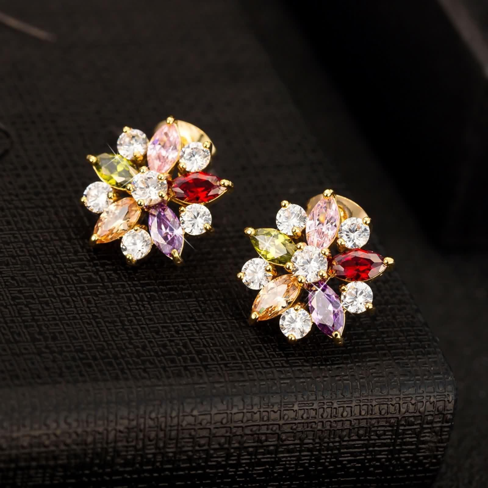 Aretes de Oro 9K / 14K / 18Kt para Mujer, Flor con Moissanita, Pendientes Oro Mujer