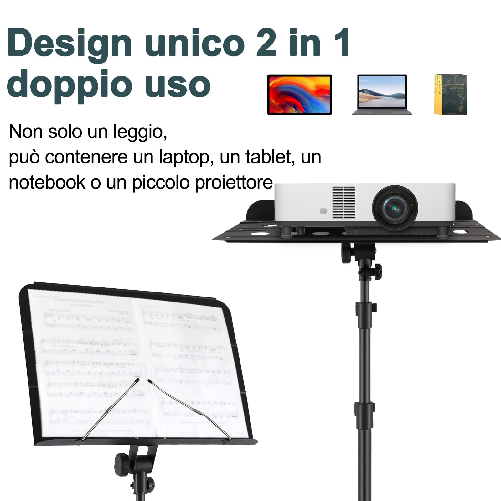 EASTROCK Leggio Musicale Pieghevole per Leggio spartiti,Portatile Professionale Leggio Spartiti Musicali,Supporto Musicale da regolabile 2in1,Adatto Principianti,Adulti e Artisti Professionisti(Nero)