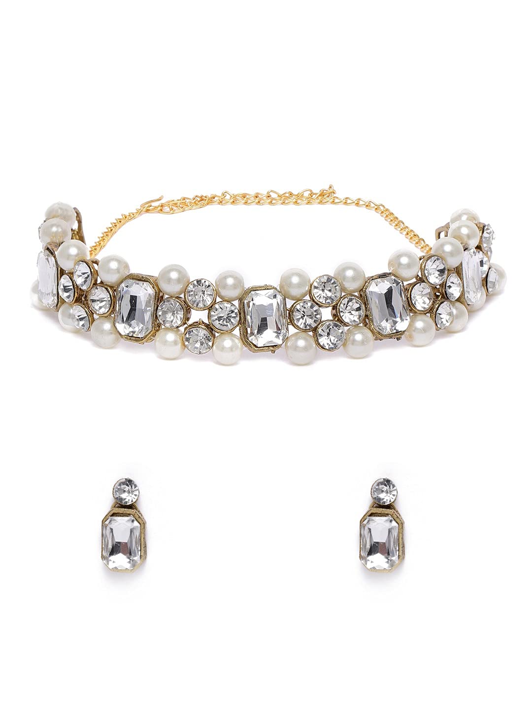 ZAVERI PEARLS Gold Tone Crystal Shine Stones & Pearls Ethnic Choker Necklace & Earring Set For Women-ZPFK10324 (B093Y6NT5R) Amazon Price History, Amazon Price Tracker
