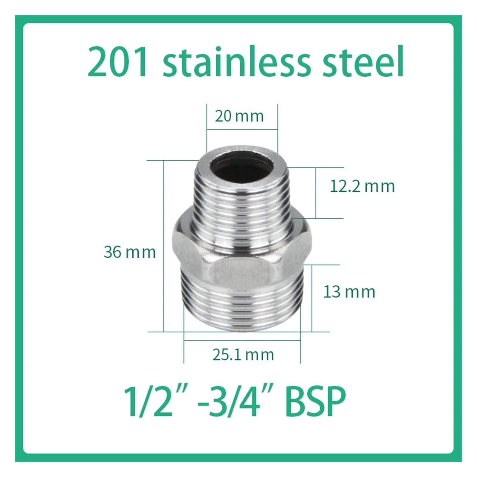 Accesorio de conversión de Acero Inoxidable, Accesorio Reductor de Acero Inoxidable, Rosca Macho de 1/4", 3/8", 1/2", 3/4", 1", acoplador rápido (4,50 Piezas BSP)