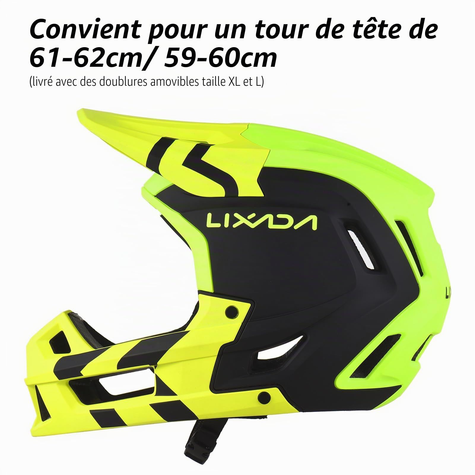 Lixada Casque intégral pour Adulte, Casque de vélo de Montagne, Casque de Course, Casque de Descente, Casque de VTT léger ventilé pour Homme et Femme 61-62 cm/59-60 cm
