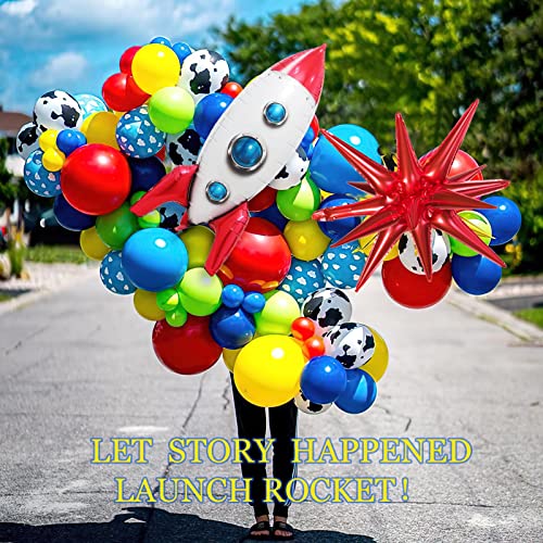 Kozee KOZEE01 Toy Inspired Cartoon Balloons Arch Garland Kit Red Blue Yellow Green Balloon +Cow Boy Star Rocket Balloons thumb #4