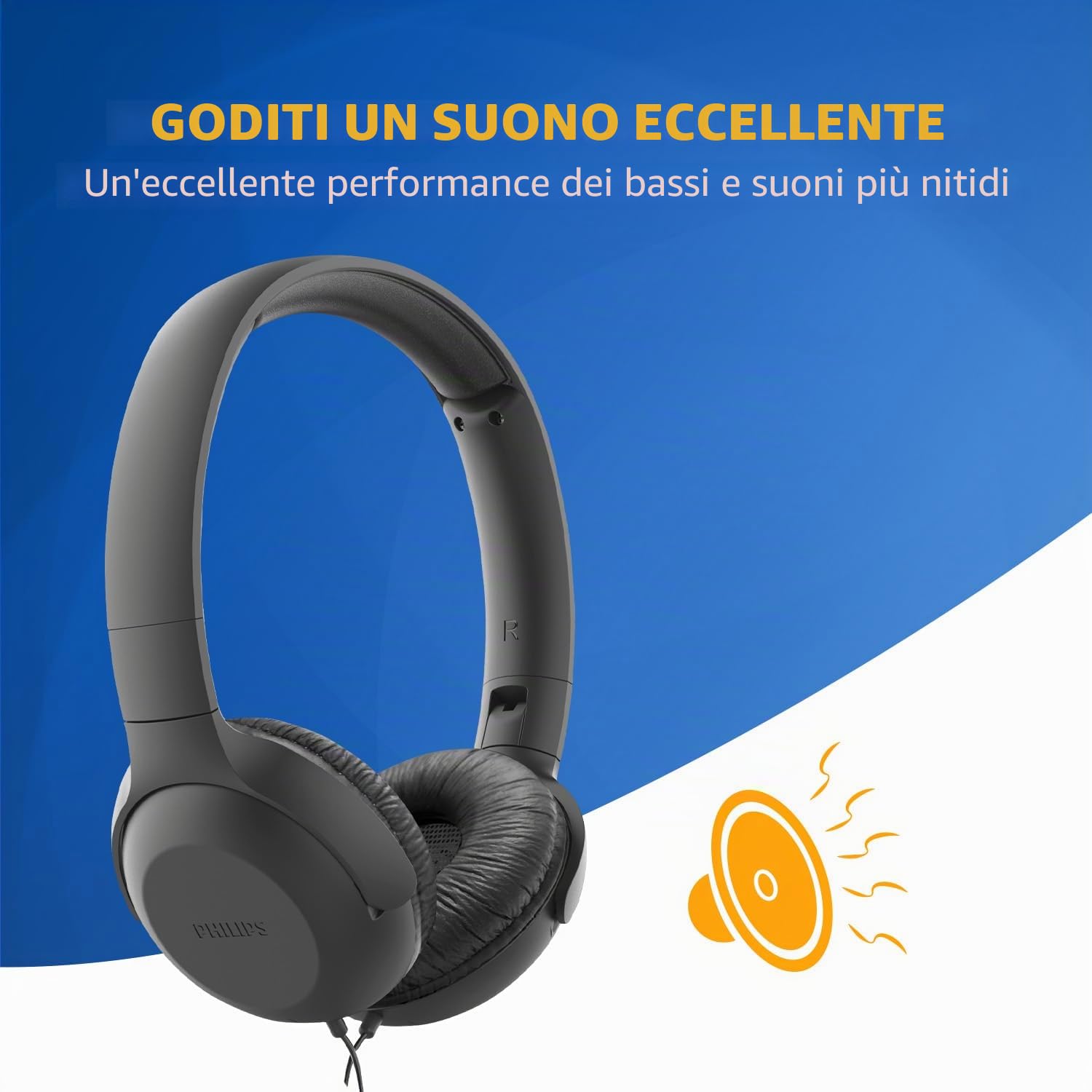 Philips UH201BK/00 Cuffie con Cavo (Pieghevole, Soft Earpad, Micro, Cavo da 1.2 Metri) Nero