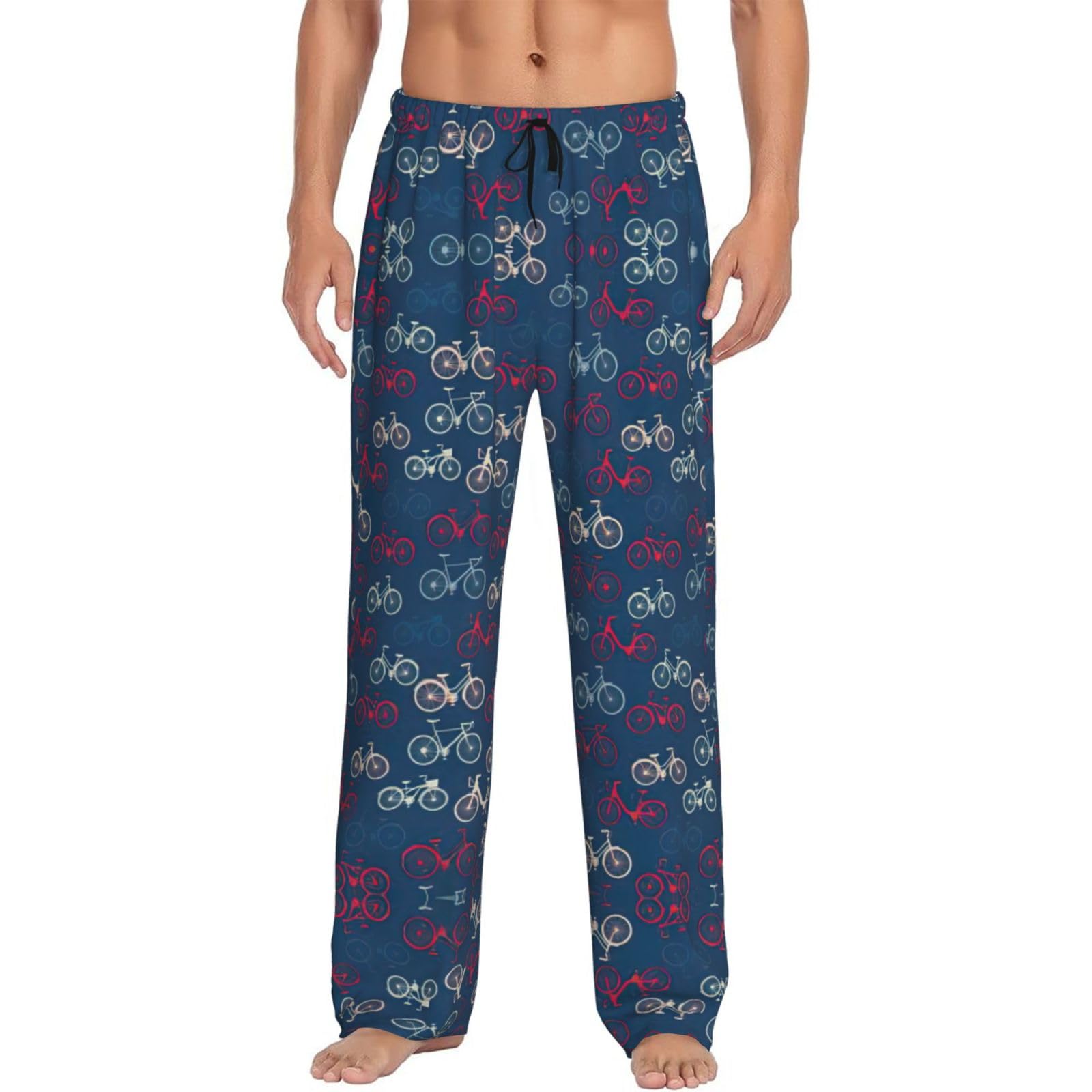 Edwal Men's Black Bikes Bicycle Cycling Print Pajama Pants Big And Tall Pajama Bottoms Lounge Sleep Pants With Pockets