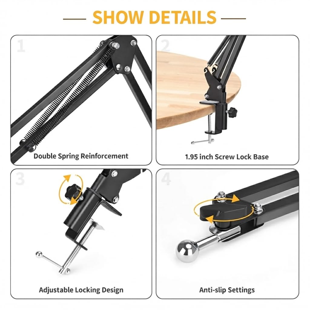 Elfora Adjustable Overhead Mobile Phone Holder with Long Arm for Video Recording, Streaming, Office Use, Cooking, Crafting Videos Compatible with Devices Up to 4-7 Inches (Black) — Amazon image 3