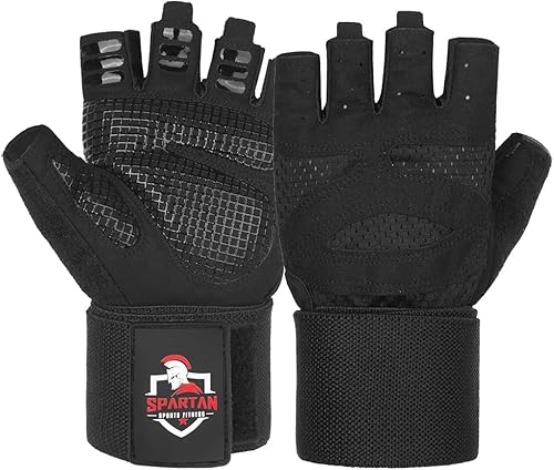 Spartan Guantes de entrenamiento de gimnasio con soporte para muñeca para hombres y mujeres, protección completa de la palma, agarre antideslizante