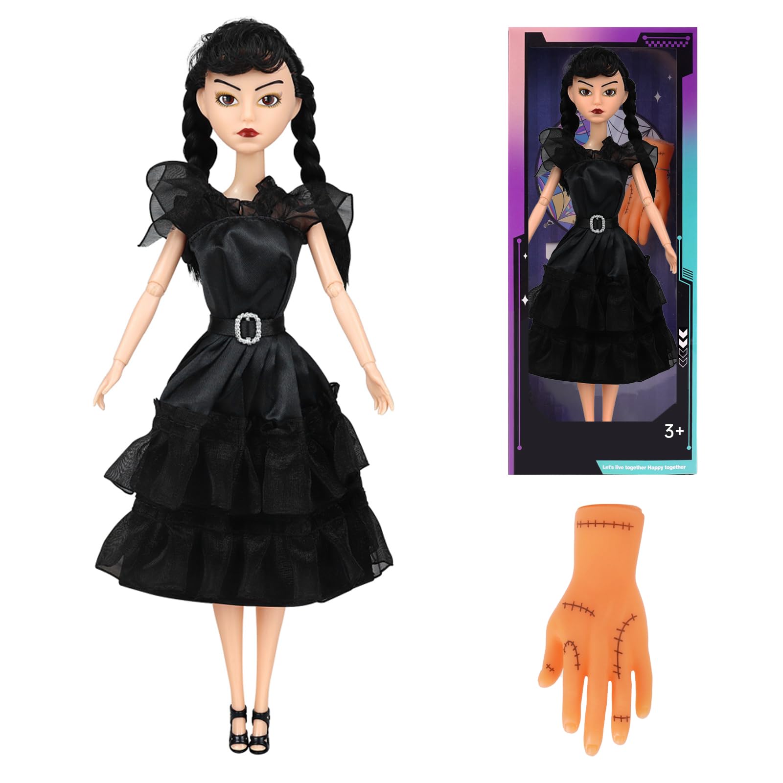 TTSUIMILESS 11.5'' Fashion Doll with Black Dress, High Heels, Black Hair, Great Toy Gift for Fans