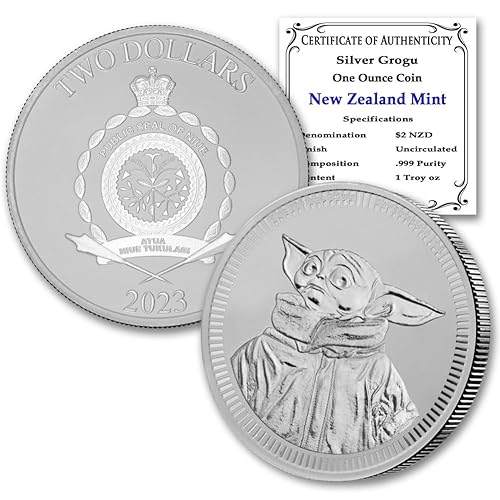 2023-1 oz Niue Silver Mandalorian Baby Yoda Grogu Coin by The New Zealand Mint Brilliant Uncirculated with Certificate of Authenticity $2 Seller BU