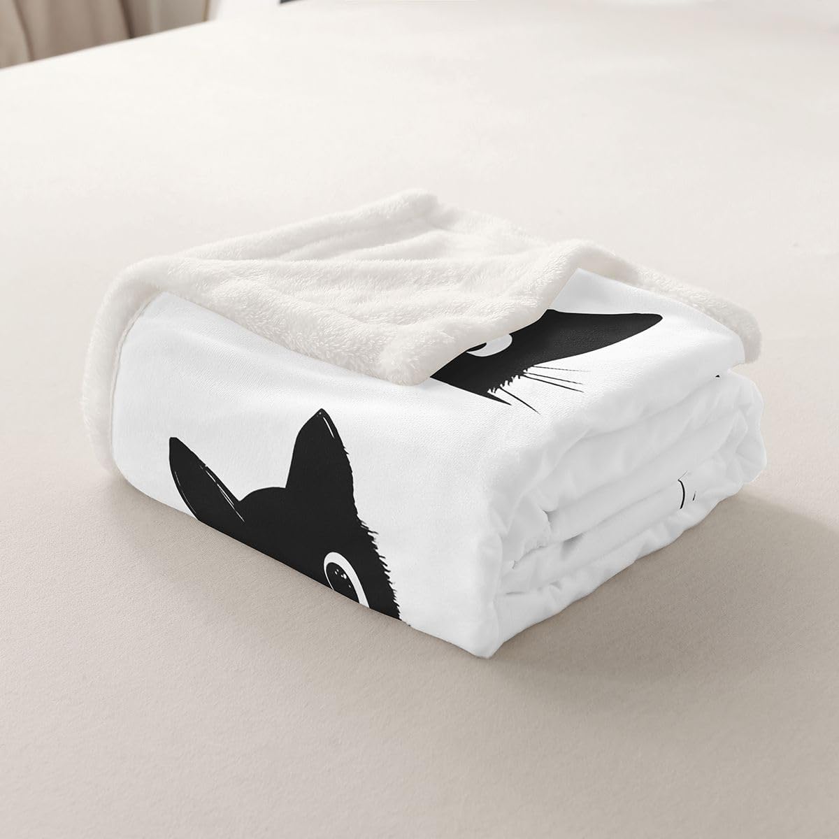 Erosebridal Cute Cat Fleece Blanket Queen 90x90 for Kids Boys Girls (Black and White) - Funny Black Cats Sherpa Blanket Cartoon Kitten Animal Fuzzy Plush Throw Cute Cat Decor