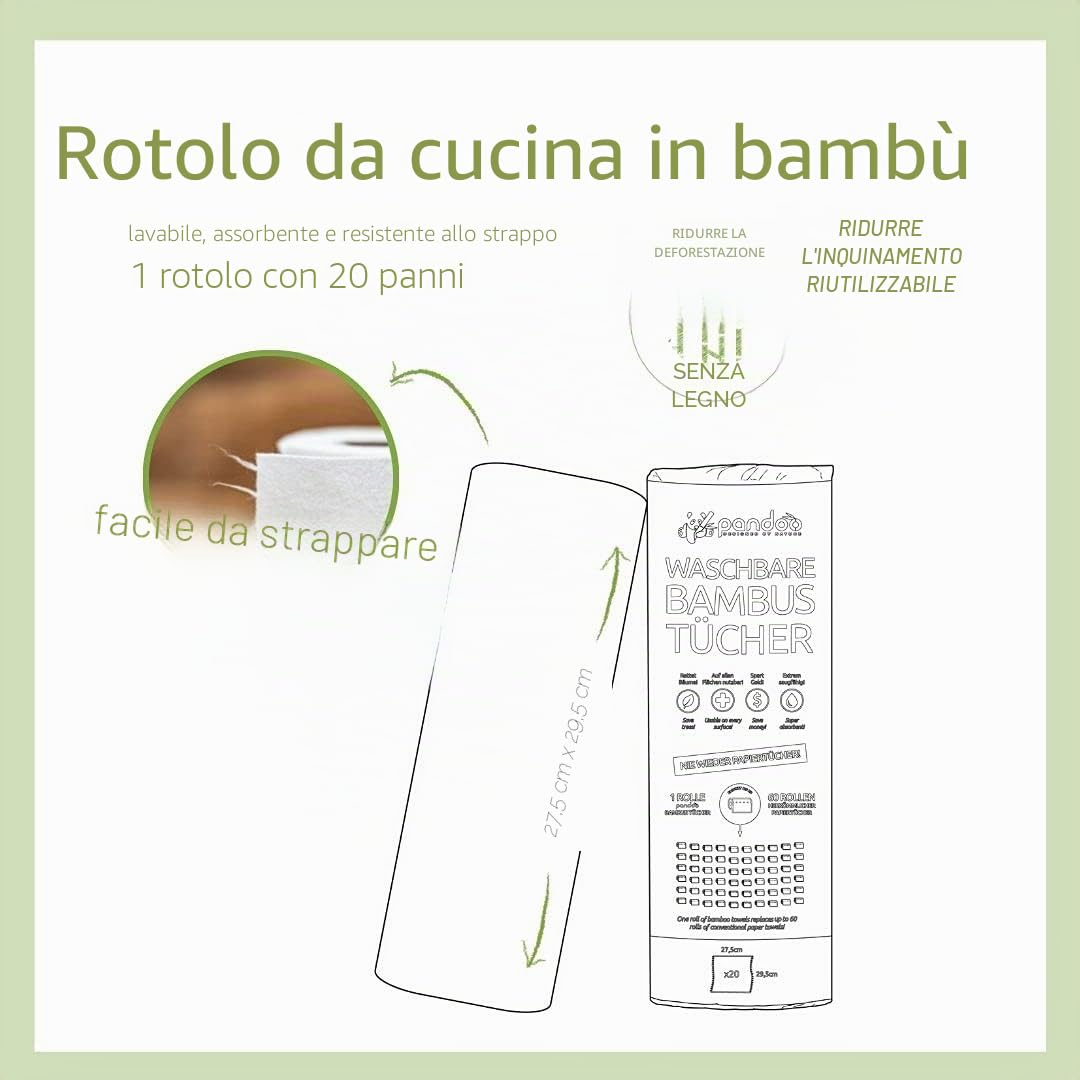 pandoo salviette di carta ecologiche, sostituisce fino a 60 rotoli per uso domestico, più assorbente e resistente agli strappi dei tradizionali asciugamani