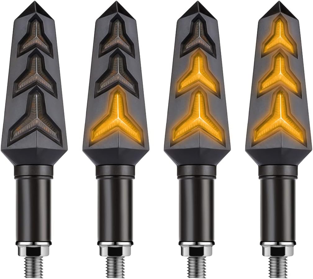 4PCS Motorcycle Indicator Lights, 12V Super Bright Flowing Turn Signal Brake Daytime Running Light, Universal for Motorbike Scooter Quad Cruiser Harley Yamaha Suzuki Off Road (Black)