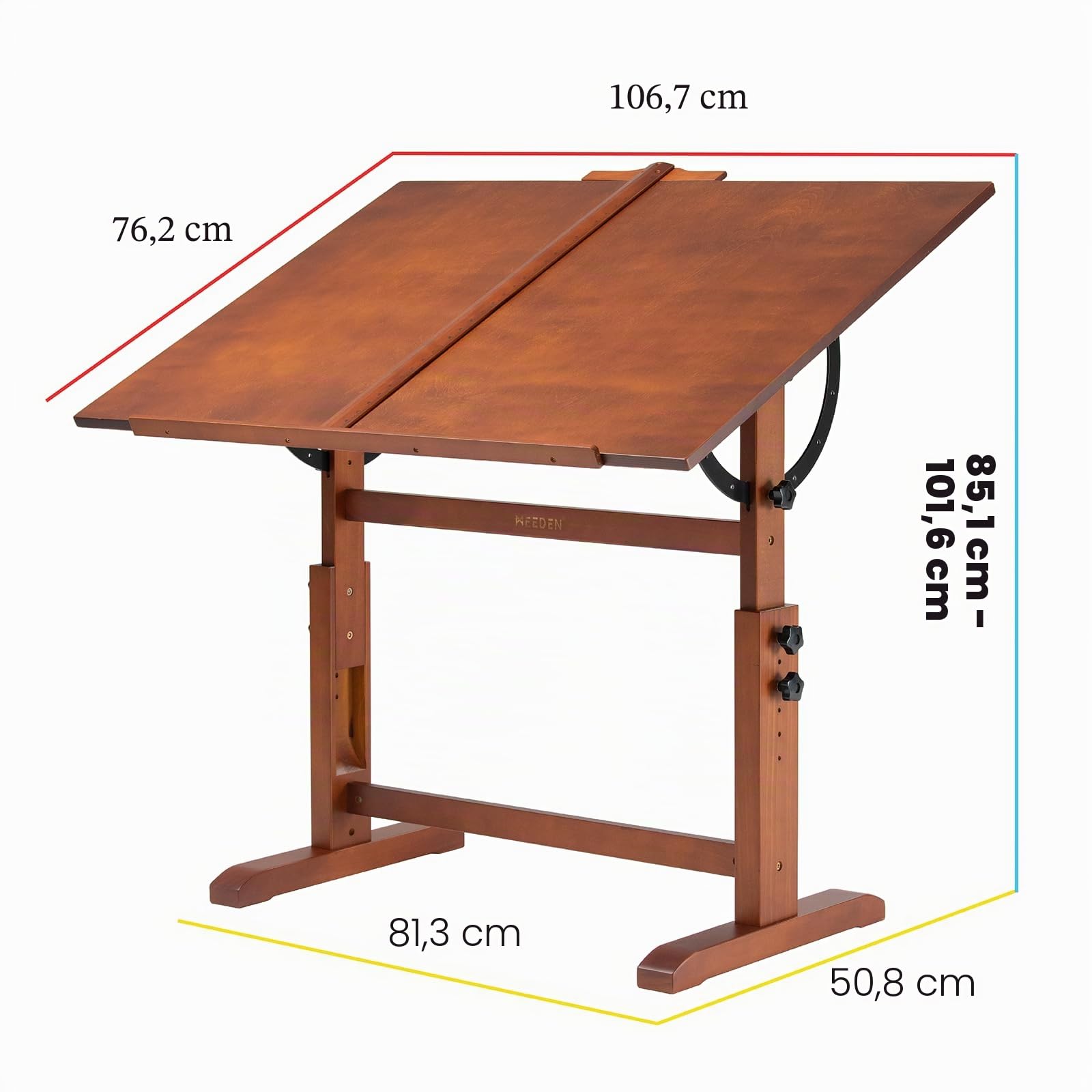 MEEDEN Extra großer Holz-Zeichentisch, 107 x 76cm Kunst-Zeichentisch, Basteltisch mit höhenverstellbar, Studio-Mal-Tisch zum Schreiben, Lesen, Walnuss