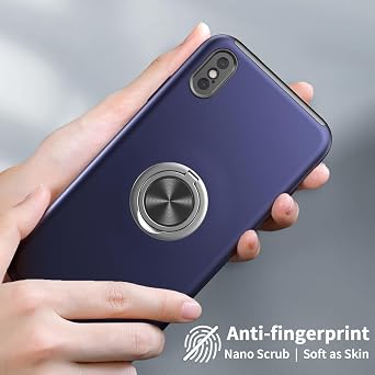 Compatible for iPhone Xs Max Case with Tempered Glass Screen Protector,Hybrid 2 in 1 Protective Slim Fit Phone Case with Invisible Magnetic Ring Kickstand for iPhone Xs Max 6.5 Inch,Blue