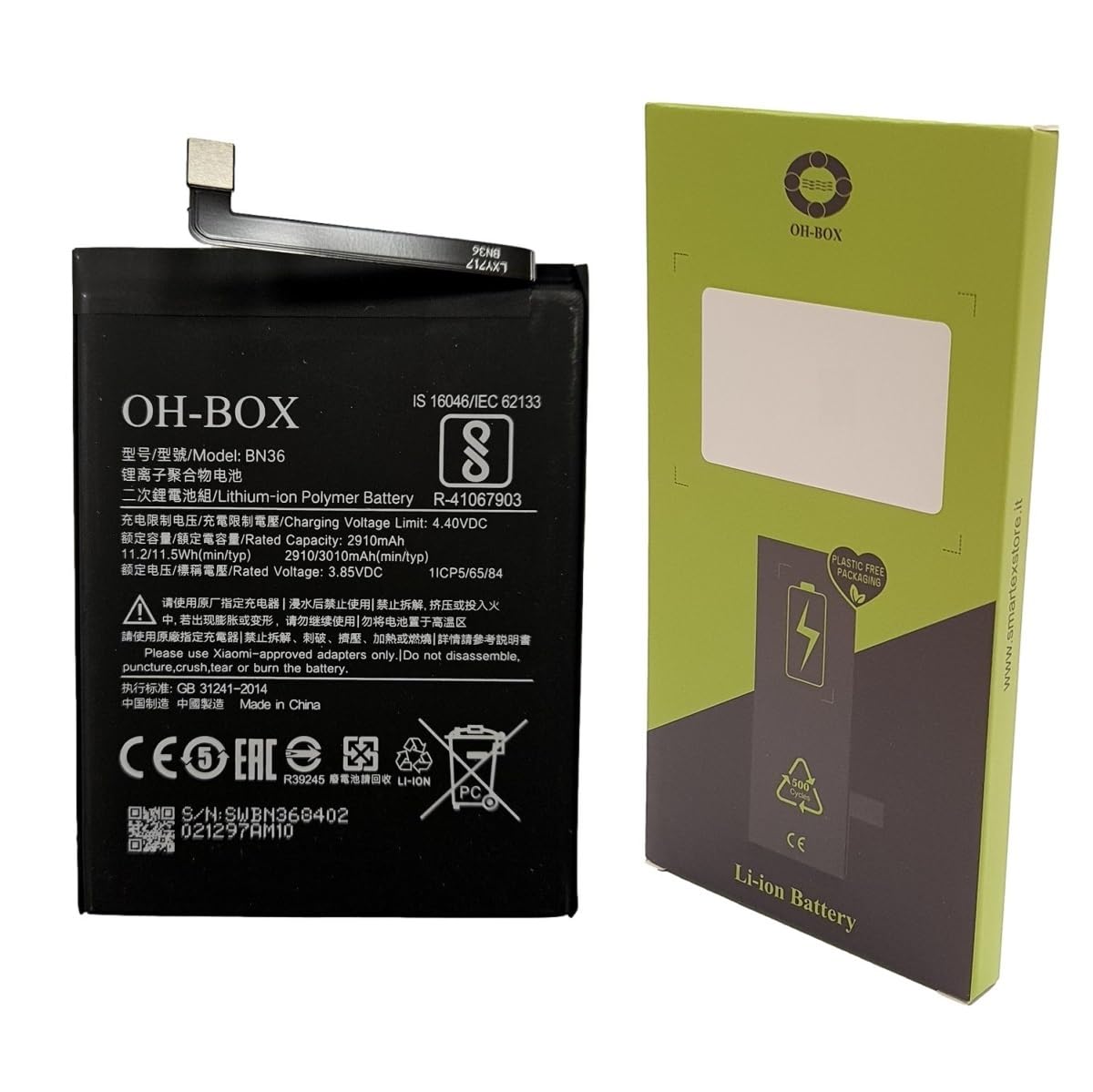 OH-BOX® Bateria Compatible con Xiaomi BN36 Mi A2/Mi 6X (M1804D2SG, M1804D2SI)