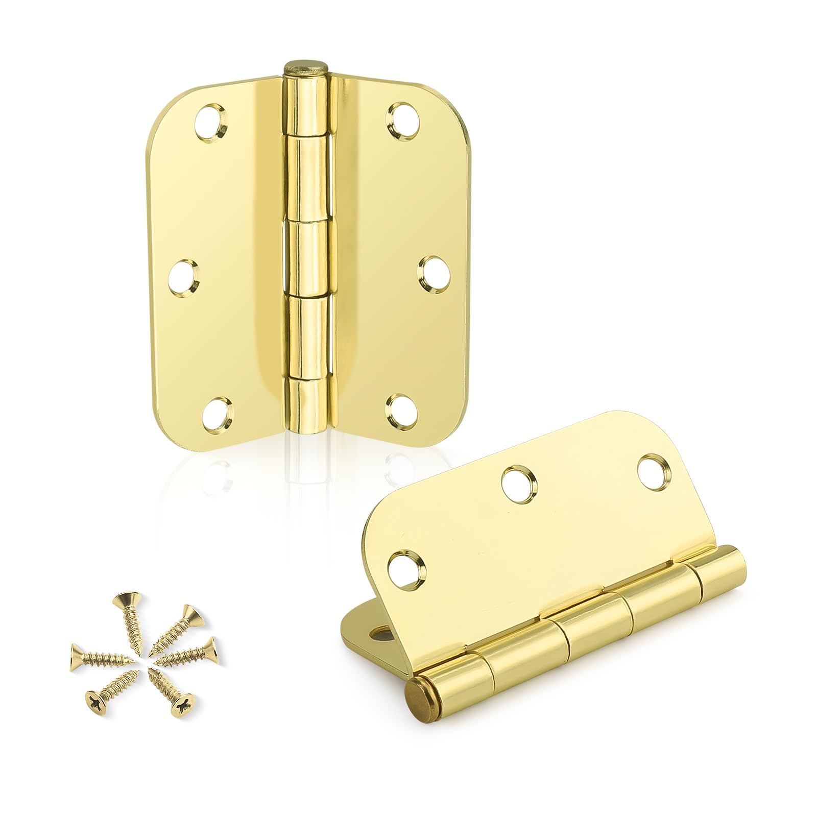 KNOBWELL 18 Pack No Squeak 3.5" Door Hinges Brushed Brass Heavy Duty Hinges for Doors, 3-1/2" Brass Bifold Iron Door Hinges for Interior&Exterior