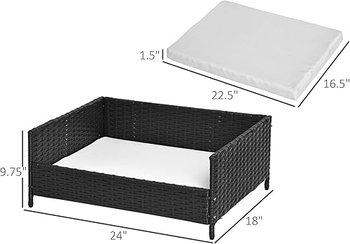 Miniatura 7 de PawHut Cama de ratán para mascotas casa de mimbre elevada para perros sofá de animales pequeños para interiores y exteriores con cojín suave lavable