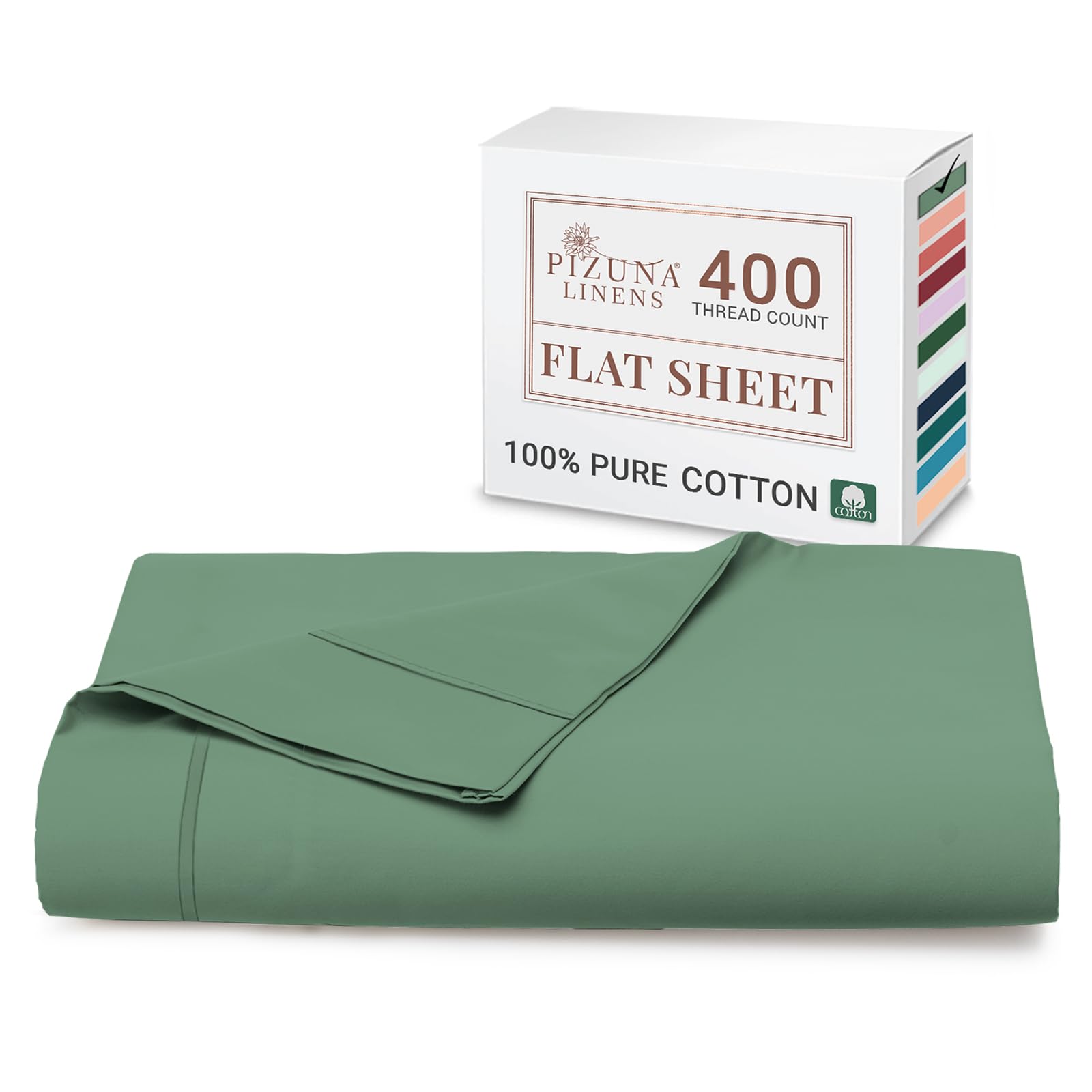 Pizuna Hedge Green 100% Cotton Flat Sheets Double 400 Thread Count Long Staple Cotton Bed Sheets Double 230X280 Cm, Soft Sateen Weave Top Sheet Double (Cotton Double Flat Sheet )
