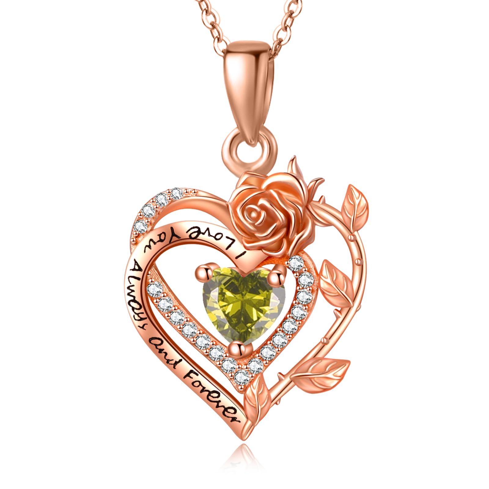 S925 Silber Rose Herz Halskette für Damen, Mama Geburtstag Hochzeit Jahrestag Geschenke, Freundin Tochter Rose Schmuck mit Geburtsstein Anhänger