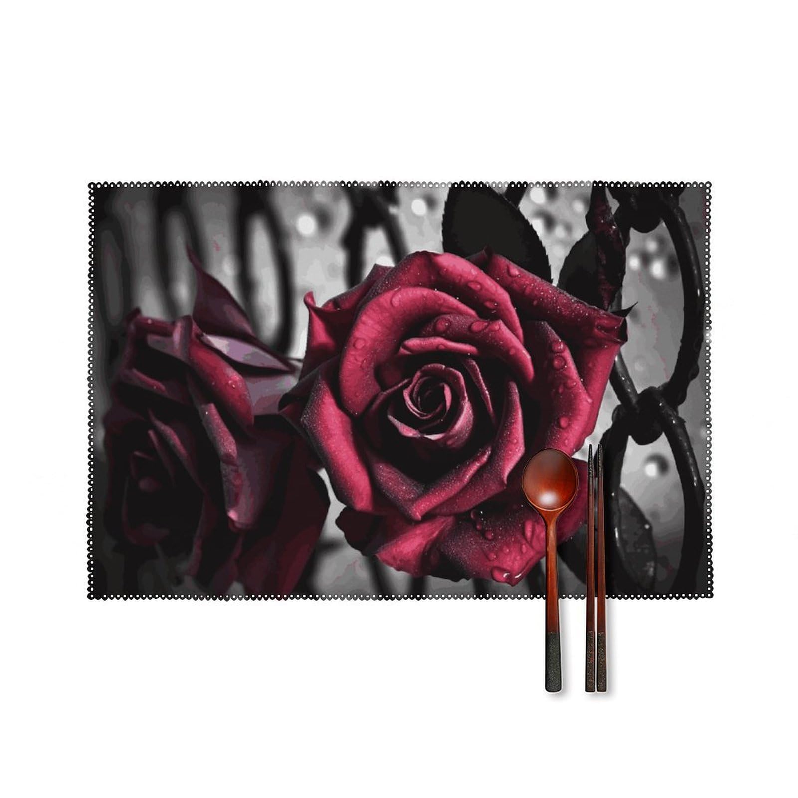 Fekiloot Style Gothic Roses Placemats Set Of 6,Table Mat