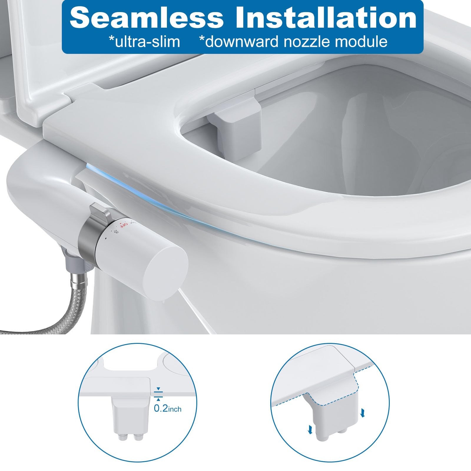 Toilet Bidet Attachment Non-Electric Dual Nozzle Self-Cleaning Frontal Rear Wash Adjustable Water Pressure Fresh Cold Water Sprayer Ultra-Slim — view 4