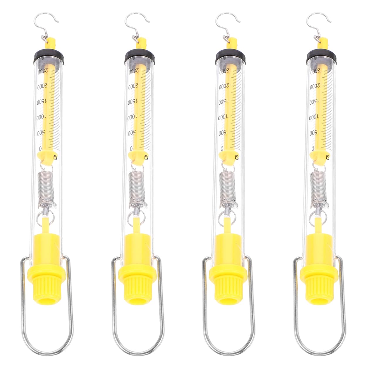 Báscula de resorte de plástico, 2,5 kg, portátil, para colgar, Newton, medidor de fuerza, con gancho para profesores, estudiantes, laboratorios, 4 unidades